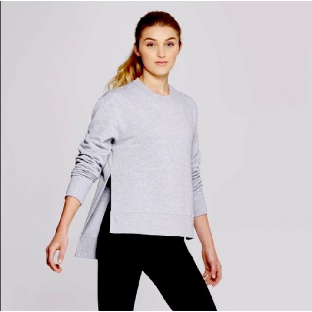 JoyLab Heather Gray High Low Side Slit Crewneck Sweatshirt Womens Medium - Picture 1 of 3
